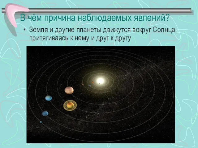 В чём причина наблюдаемых явлений? Земля и другие планеты движутся