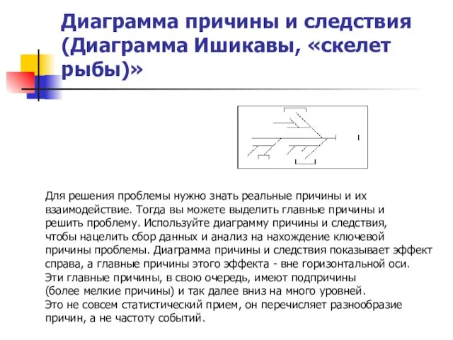 Диаграмма причины и следствия (Диаграмма Ишикавы, «скелет рыбы)» Для решения