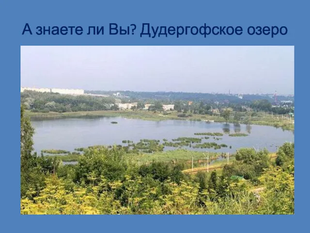 А знаете ли Вы? Дудергофское озеро Озеро Дудергофское расположено в Санкт-Петербурге в Красносельском