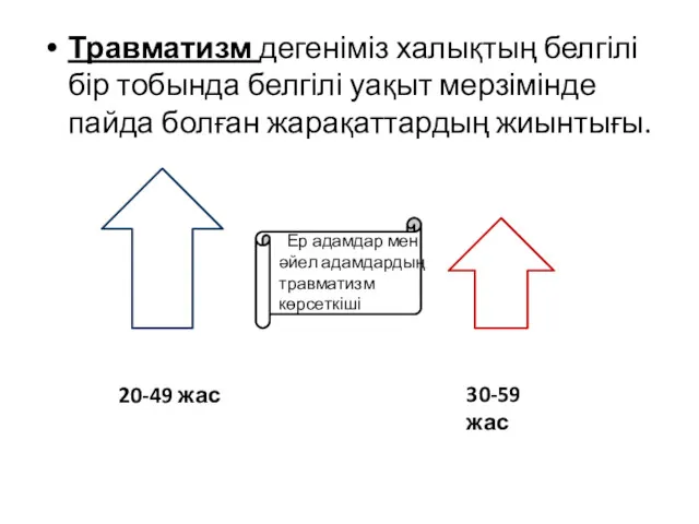 Травматизм дегеніміз халықтың белгілі бір тобында белгілі уақыт мерзімінде пайда