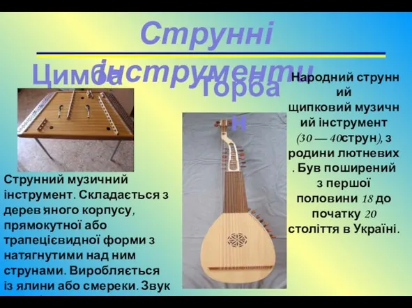 Струнні інструменти Народний струнний щипковий музичний інструмент(30 — 40струн), з родини лютневих .