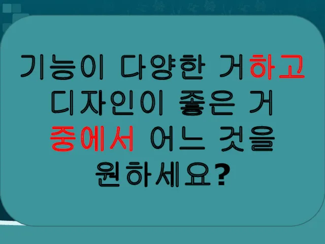 기능이 다양한 거하고 디자인이 좋은 거 중에서 어느 것을 원하세요?