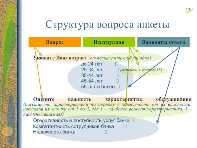 Структура вопроса анкеты Укажите Ваш возраст (отметьте что-нибудь одно) до 24 лет 