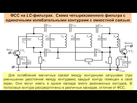 ФСС на LC-фильтрах. Схема четырехзвенного фильтра с одиночными колебательными контурами