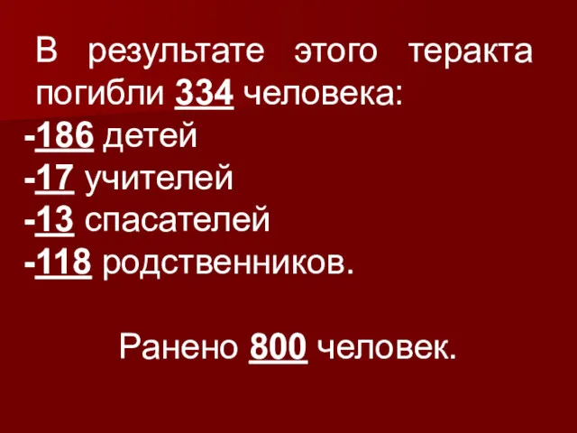 В результате этого теракта погибли 334 человека: 186 детей 17