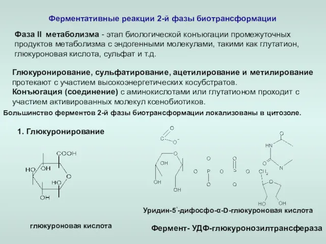 Ферментативные реакции 2-й фазы биотрансформации Фаза ll метаболизма - этап