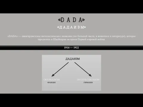 «D A D A» «ДАДАИЗМ» «DADA» — авангардистское нигилистическое движение