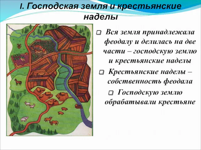 I. Господская земля и крестьянские наделы Вся земля принадлежала феодалу