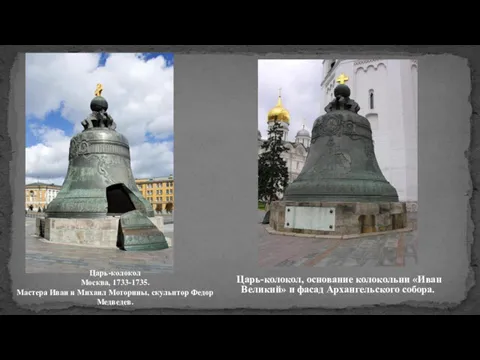 Царь-колокол Москва, 1733-1735. Мастера Иван и Михаил Моторины, скульптор Федор