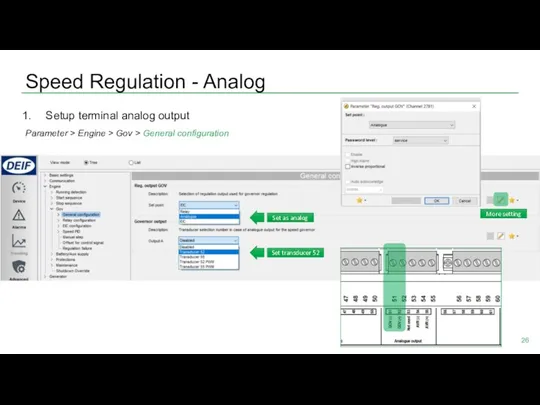 Speed Regulation - Analog Setup terminal analog output Parameter >