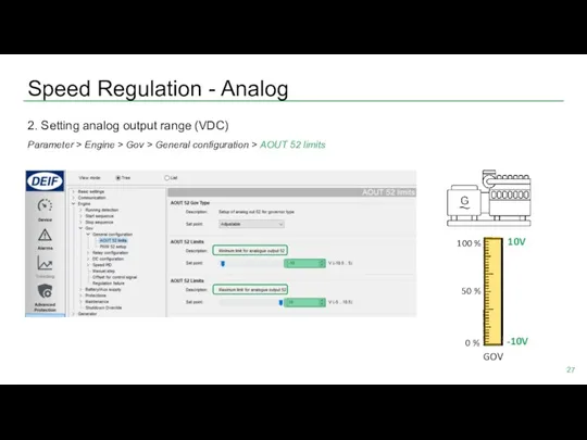 Speed Regulation - Analog 2. Setting analog output range (VDC)