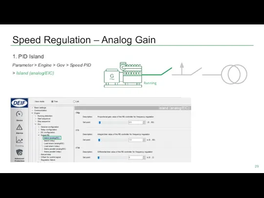 Speed Regulation – Analog Gain 1. PID Island Parameter >