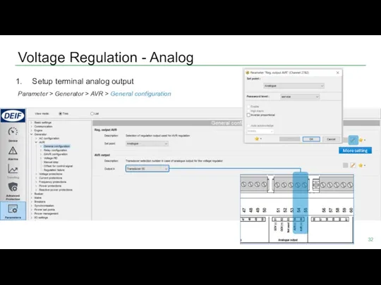 Voltage Regulation - Analog Setup terminal analog output Parameter >