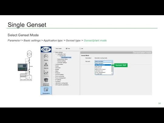 Single Genset Select Genset Mode Parameter > Basic settings >