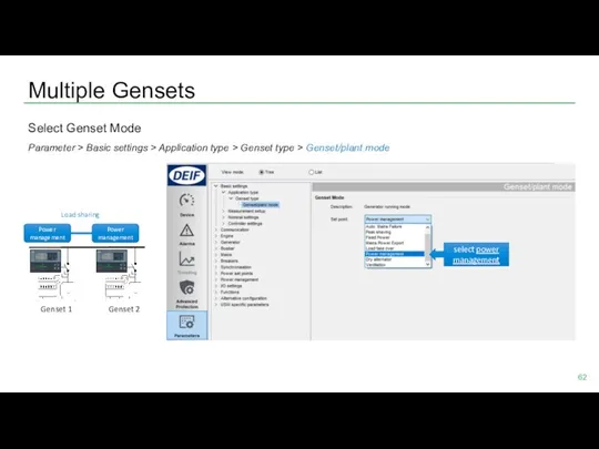 Multiple Gensets Select Genset Mode Parameter > Basic settings >