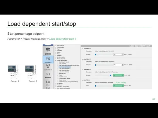 Load dependent start/stop Start percentage setpoint Parameter > Power management