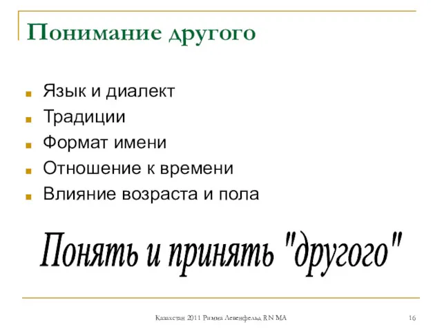 Понимание другого Язык и диалект Традиции Формат имени Отношение к времени Влияние возраста