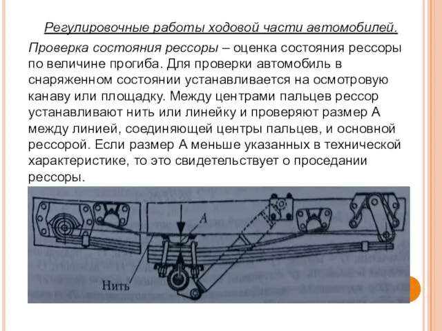 Регулировочные работы ходовой части автомобилей. Проверка состояния рессоры – оценка