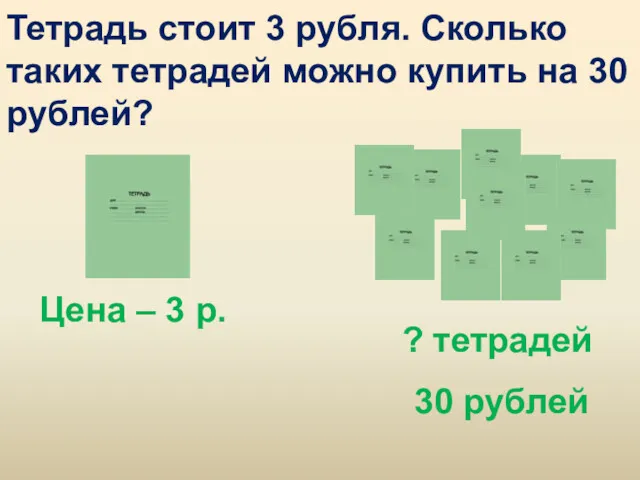 Тетрадь стоит 3 рубля. Сколько таких тетрадей можно купить на