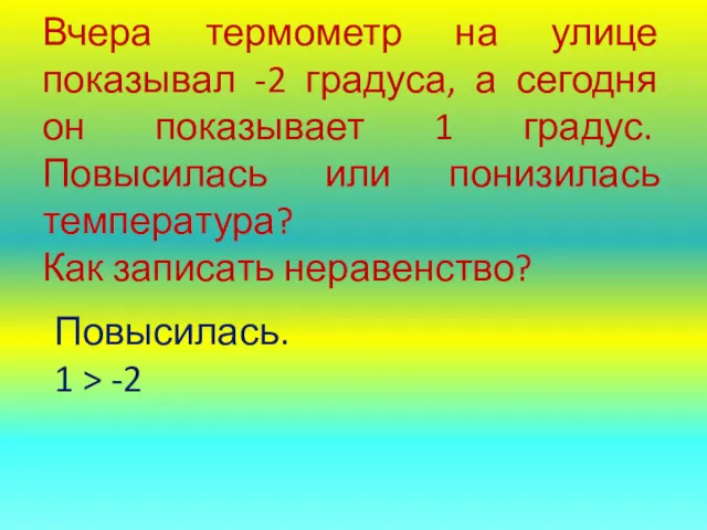 Вчера термометр на улице показывал -2 градуса, а сегодня он