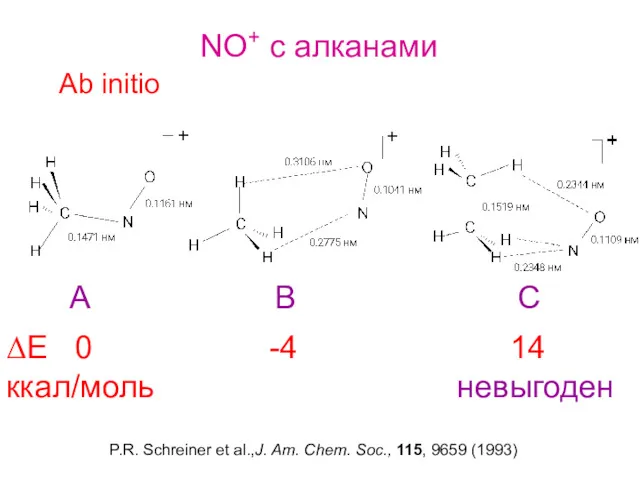 NO+ c алканами Ab initio ΔE 0 -4 14 ккал/моль