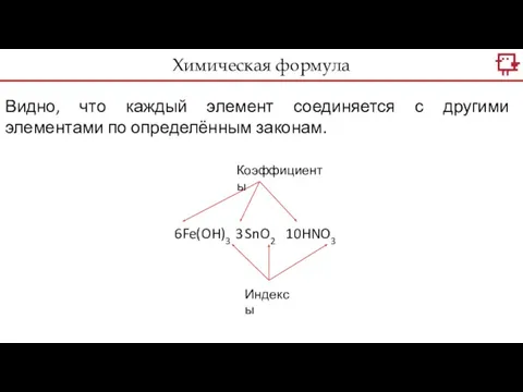 6Fe(OH)3 3 SnO2 10HNO3 Индексы Коэффициенты Видно, что каждый элемент