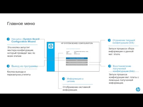 Главное меню 1 Начните с System Board Configuration Wizard Эта