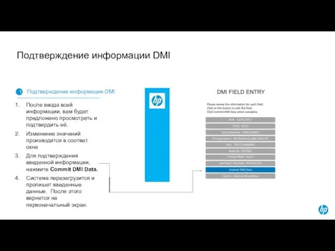 Подтверждение информации DMI 1 Подтверждение информации DMI После ввода всей