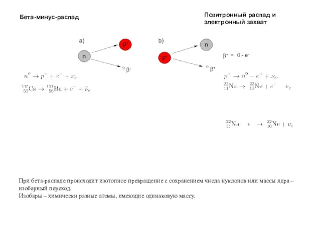 Бета-минус-распад Позитронный распад и электронный захват При бета-распаде происходит изотопное