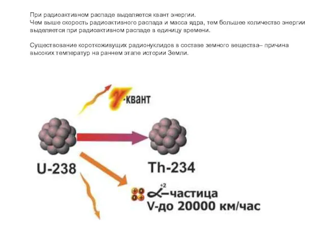 При радиоактивном распаде выделяется квант энергии. Чем выше скорость радиоактивного