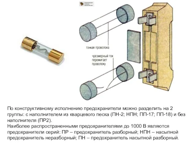 По конструктивному исполнению предохранители можно разделить на 2 группы: с