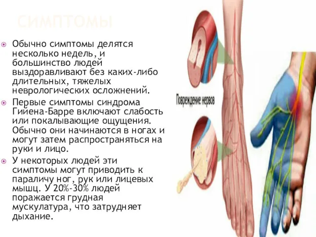 СИМПТОМЫ Обычно симптомы делятся несколько недель, и большинство людей выздоравливают