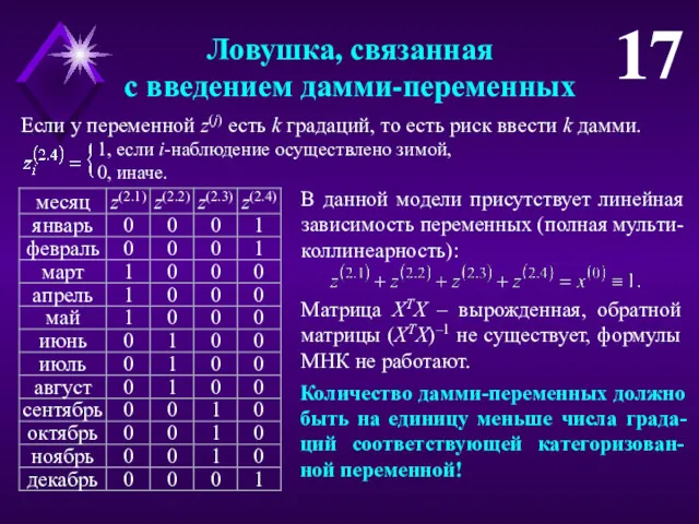 Ловушка, связанная с введением дамми-переменных 17 Если у переменной z(j)