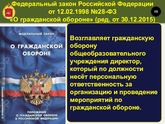 Возглавляет гражданскую оборону общеобразовательного учреждения директор, который по должности несёт