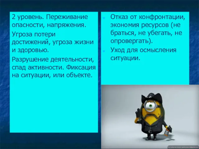 2 уровень. Переживание опасности, напряжения. Угроза потери достижений, угроза жизни