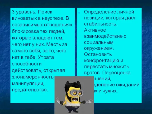 3 уровень. Поиск виноватых в неуспехе. В созависимых отношениях блокировка