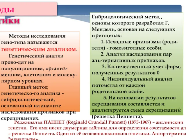 Методы исследования гено-типа называются генетичес-ким анализом. Генетический анализ прово-дят на