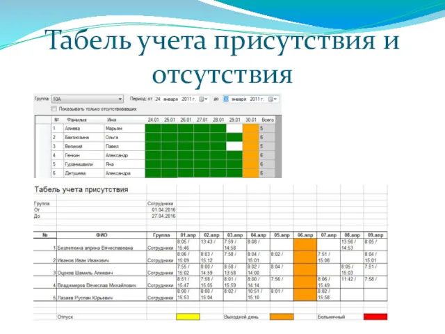 Табель учета присутствия и отсутствия