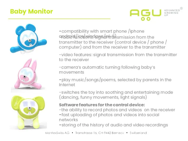 Baby Monitor -compatibility with smart phone /iphone android/ios/windows/wi-fi) -radio functions: