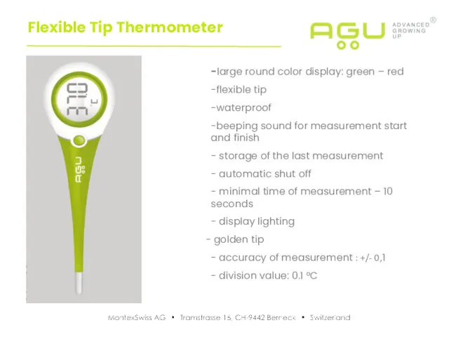 Flexible Tip Thermometer -large round color display: green – red