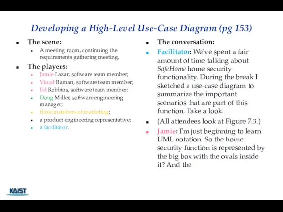 Developing a High-Level Use-Case Diagram (pg 153) The scene: A meeting room, continuing