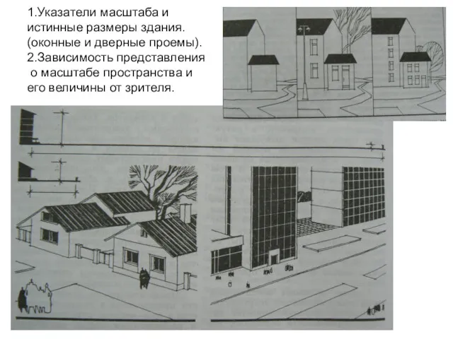 1.Указатели масштаба и истинные размеры здания. (оконные и дверные проемы).