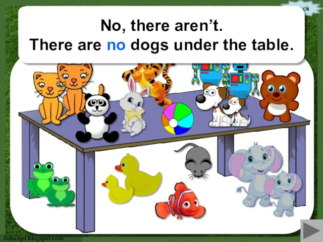 Are there two dogs under the table? check No, there