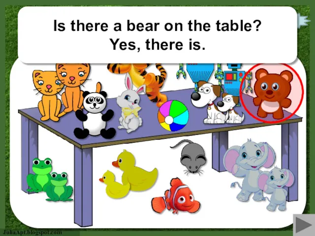 check Is there a bear on the table? Yes, there is.