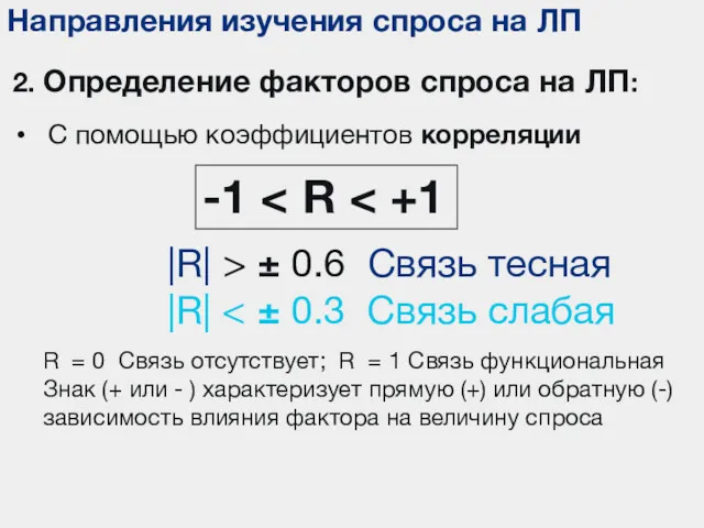 Направления изучения спроса на ЛП 2. Определение факторов спроса на