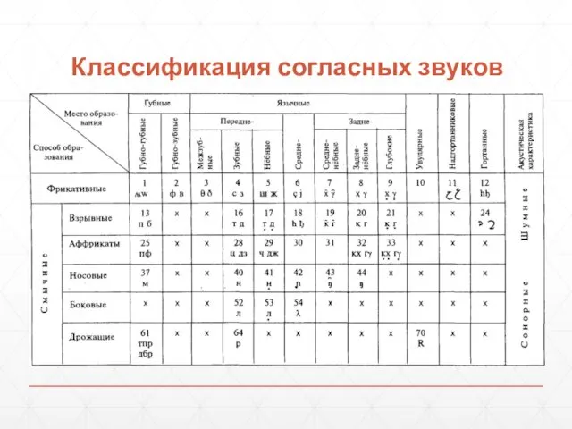 Классификация согласных звуков