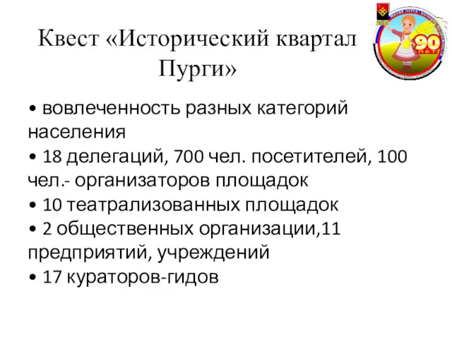 Квест «Исторический квартал Пурги» • вовлеченность разных категорий населения •