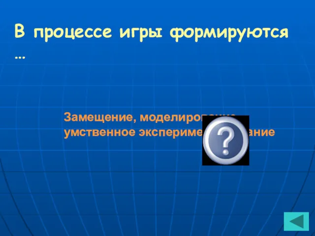 В процессе игры формируются … Замещение, моделирование, умственное экспериментирование