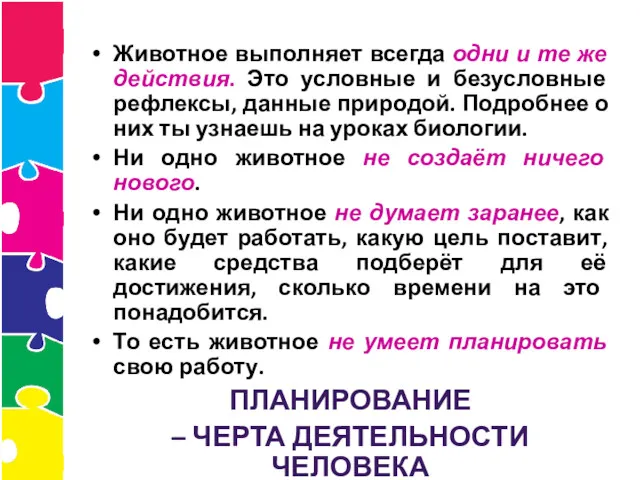 Животное выполняет всегда одни и те же действия. Это условные