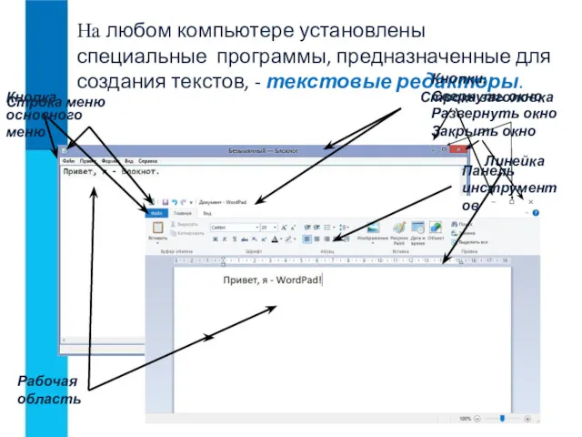 На любом компьютере установлены специальные программы, предназначенные для создания текстов,